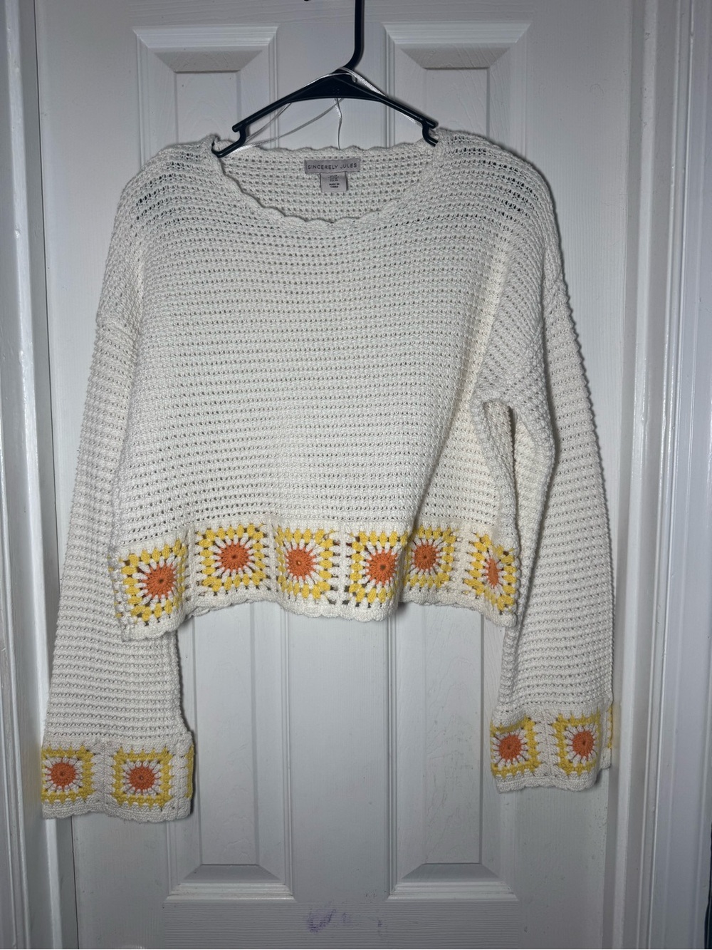 Sincerely Jules Crochet Crop Sweater Sunflower Granny Square Boho